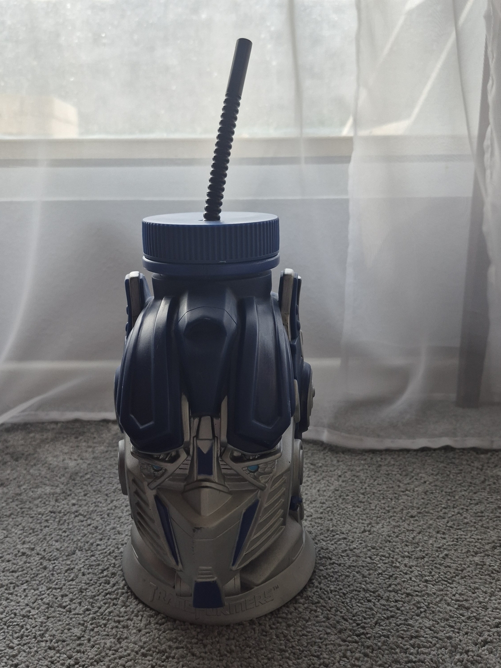 Hasbro Silver and Blue Robot-Themed Drink Tumbler with Straw